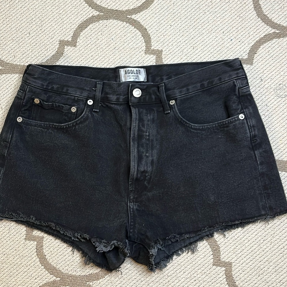 Agolde High Waist Black Denim Cutoff Shorts